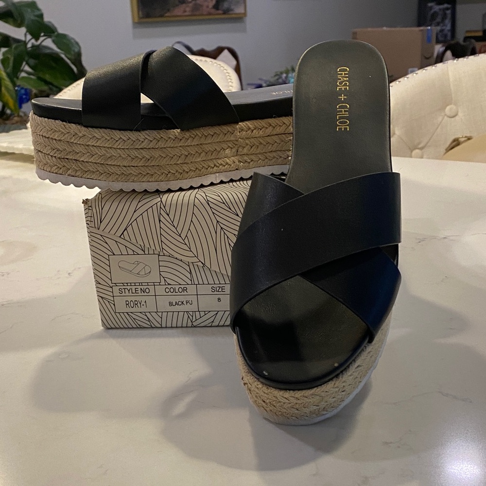 Chase + Chloe Black and Tan Platform Sandals